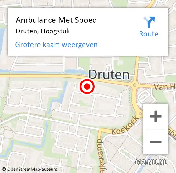 Locatie op kaart van de 112 melding: Ambulance Met Spoed Naar Druten, Hoogstuk op 30 januari 2022 02:01