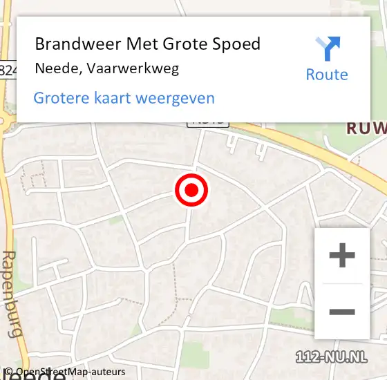 Locatie op kaart van de 112 melding: Brandweer Met Grote Spoed Naar Neede, Vaarwerkweg op 30 januari 2022 02:16