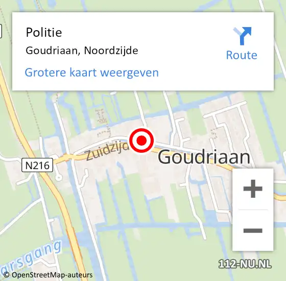 Locatie op kaart van de 112 melding: Politie Goudriaan, Noordzijde op 30 januari 2022 03:06