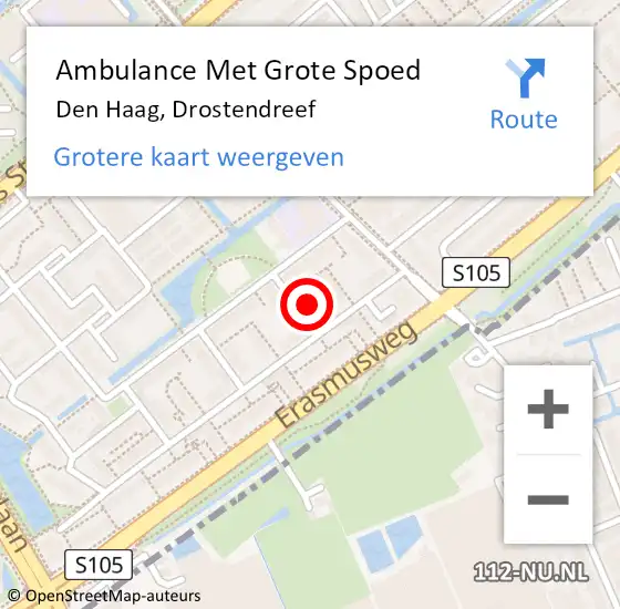 Locatie op kaart van de 112 melding: Ambulance Met Grote Spoed Naar Den Haag, Drostendreef op 30 januari 2022 04:44
