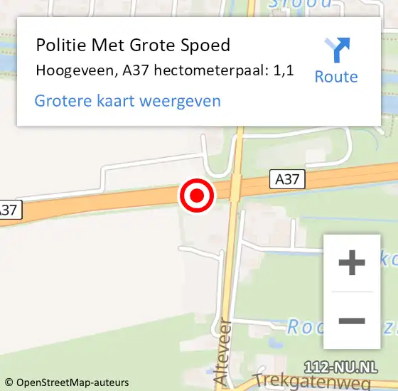 Locatie op kaart van de 112 melding: Politie Met Grote Spoed Naar Hoogeveen, A37 hectometerpaal: 1,1 op 30 januari 2022 05:19