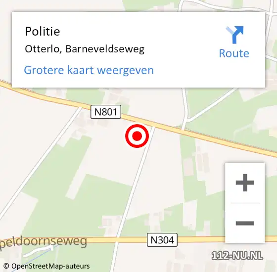 Locatie op kaart van de 112 melding: Politie Otterlo, Barneveldseweg op 30 januari 2022 07:42