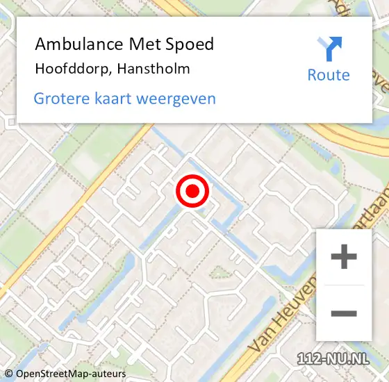 Locatie op kaart van de 112 melding: Ambulance Met Spoed Naar Hoofddorp, Hanstholm op 30 januari 2022 08:25