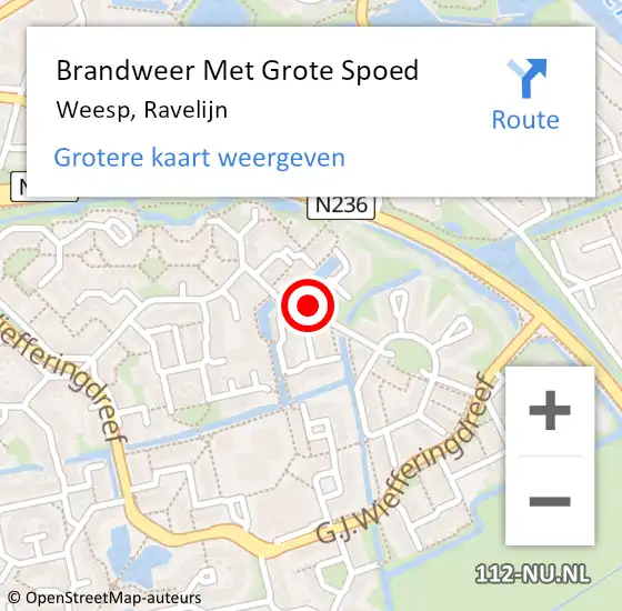 Locatie op kaart van de 112 melding: Brandweer Met Grote Spoed Naar Weesp, Ravelijn op 30 januari 2022 09:08