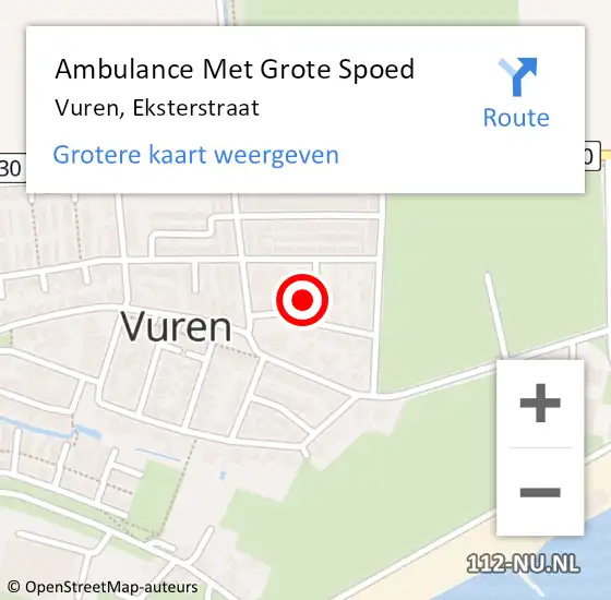 Locatie op kaart van de 112 melding: Ambulance Met Grote Spoed Naar Vuren, Eksterstraat op 30 januari 2022 09:16