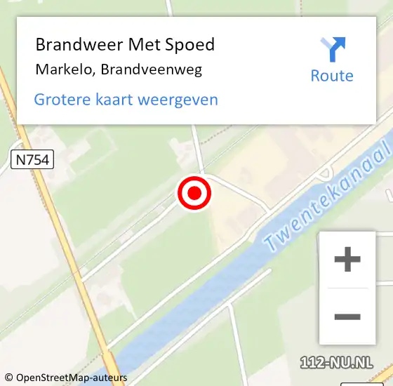 Locatie op kaart van de 112 melding: Brandweer Met Spoed Naar Markelo, Brandveenweg op 30 januari 2022 09:50