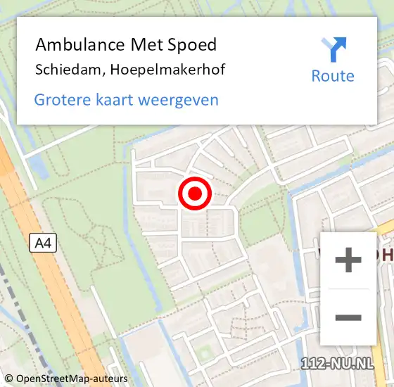 Locatie op kaart van de 112 melding: Ambulance Met Spoed Naar Schiedam, Hoepelmakerhof op 30 januari 2022 10:12