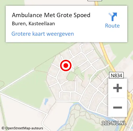 Locatie op kaart van de 112 melding: Ambulance Met Grote Spoed Naar Buren, Kasteellaan op 30 januari 2022 10:32