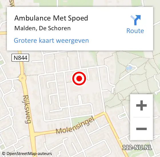 Locatie op kaart van de 112 melding: Ambulance Met Spoed Naar Malden, De Schoren op 30 januari 2022 11:12