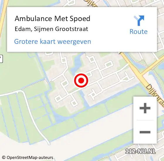 Locatie op kaart van de 112 melding: Ambulance Met Spoed Naar Edam, Sijmen Grootstraat op 30 januari 2022 11:15