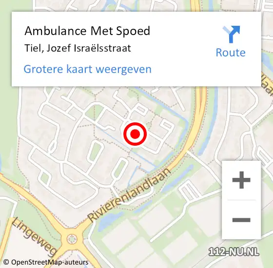 Locatie op kaart van de 112 melding: Ambulance Met Spoed Naar Tiel, Jozef Israëlsstraat op 30 januari 2022 11:52