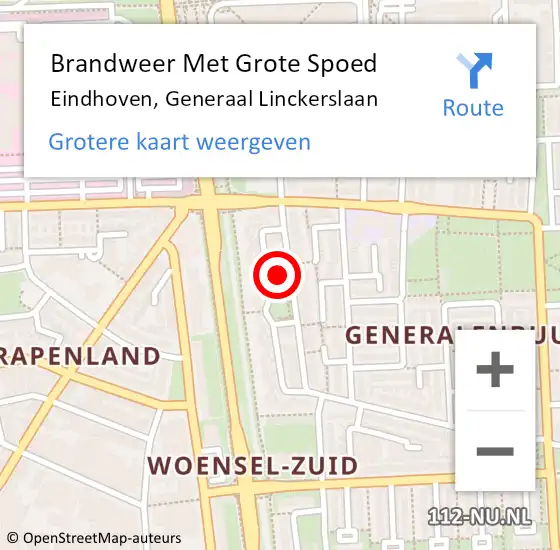 Locatie op kaart van de 112 melding: Brandweer Met Grote Spoed Naar Eindhoven, Generaal Linckerslaan op 30 januari 2022 12:09