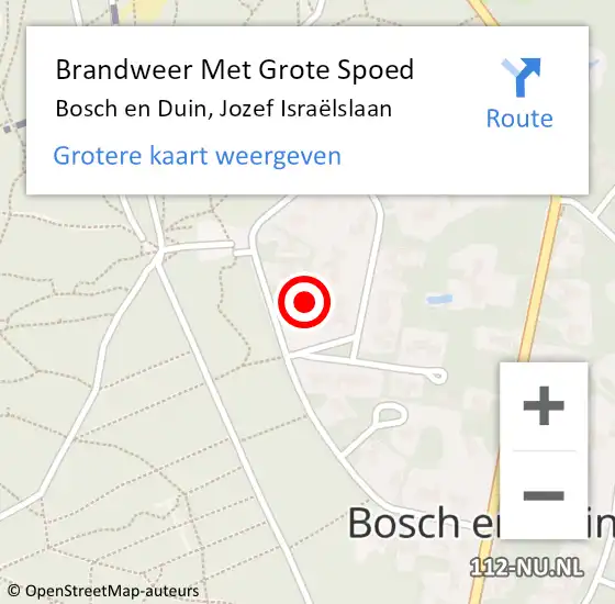 Locatie op kaart van de 112 melding: Brandweer Met Grote Spoed Naar Bosch en Duin, Jozef Israëlslaan op 30 januari 2022 12:20