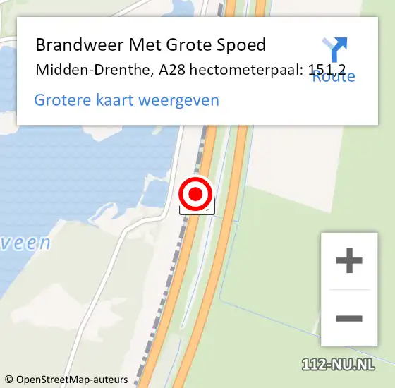 Locatie op kaart van de 112 melding: Brandweer Met Grote Spoed Naar Midden-Drenthe, A28 hectometerpaal: 151,2 op 30 januari 2022 12:29