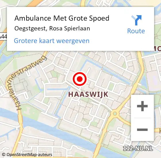 Locatie op kaart van de 112 melding: Ambulance Met Grote Spoed Naar Oegstgeest, Rosa Spierlaan op 30 januari 2022 13:06