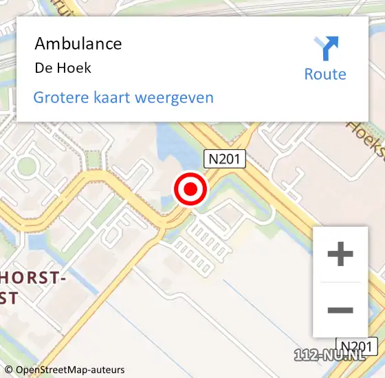 Locatie op kaart van de 112 melding: Ambulance De Hoek op 30 januari 2022 13:07