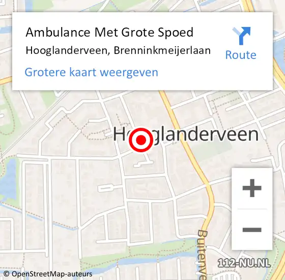 Locatie op kaart van de 112 melding: Ambulance Met Grote Spoed Naar Hooglanderveen, Brenninkmeijerlaan op 30 januari 2022 13:17