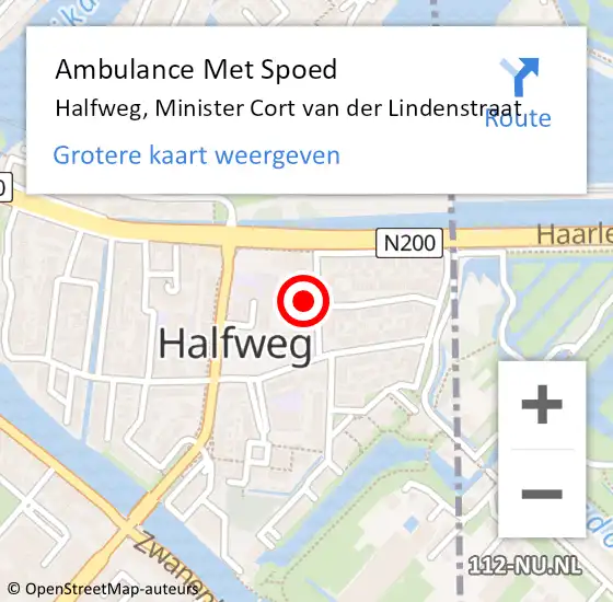 Locatie op kaart van de 112 melding: Ambulance Met Spoed Naar Halfweg, Minister Cort van der Lindenstraat op 30 januari 2022 13:29