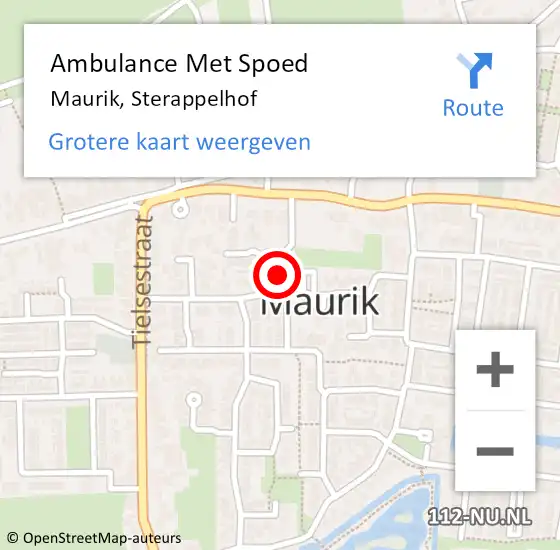 Locatie op kaart van de 112 melding: Ambulance Met Spoed Naar Maurik, Sterappelhof op 6 juli 2014 20:31