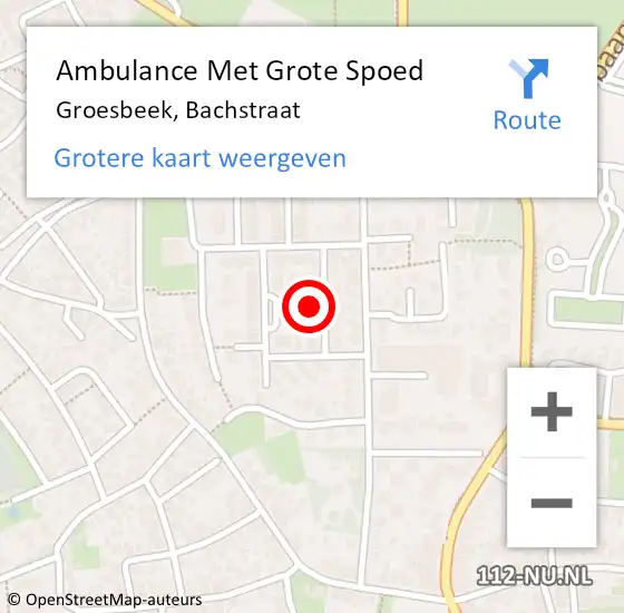 Locatie op kaart van de 112 melding: Ambulance Met Grote Spoed Naar Groesbeek, Bachstraat op 30 januari 2022 14:46