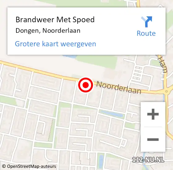 Locatie op kaart van de 112 melding: Brandweer Met Spoed Naar Dongen, Noorderlaan op 30 januari 2022 14:56