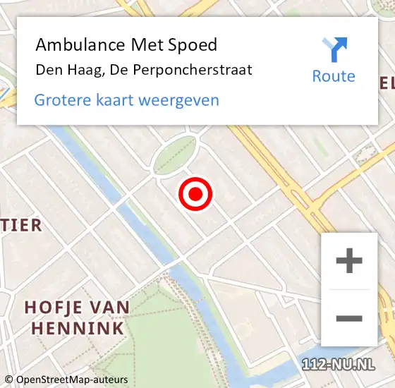 Locatie op kaart van de 112 melding: Ambulance Met Spoed Naar Den Haag, De Perponcherstraat op 30 januari 2022 15:27