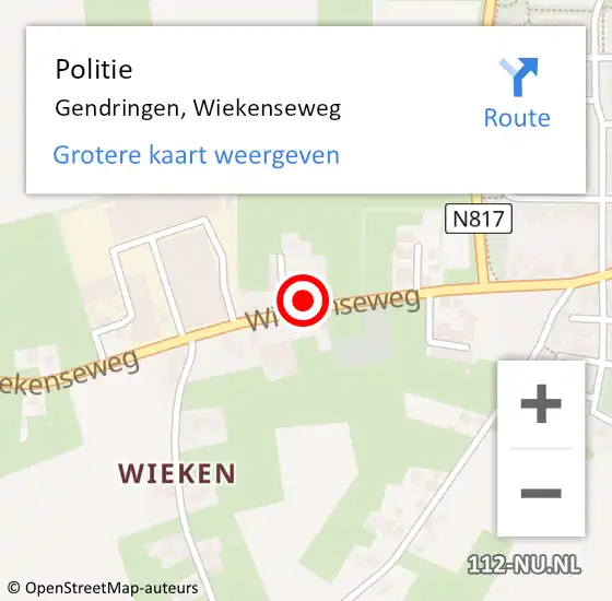 Locatie op kaart van de 112 melding: Politie Gendringen, Wiekenseweg op 30 januari 2022 15:40