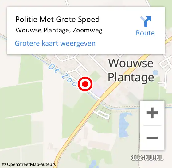 Locatie op kaart van de 112 melding: Politie Met Grote Spoed Naar Wouwse Plantage, Zoomweg op 30 januari 2022 15:52