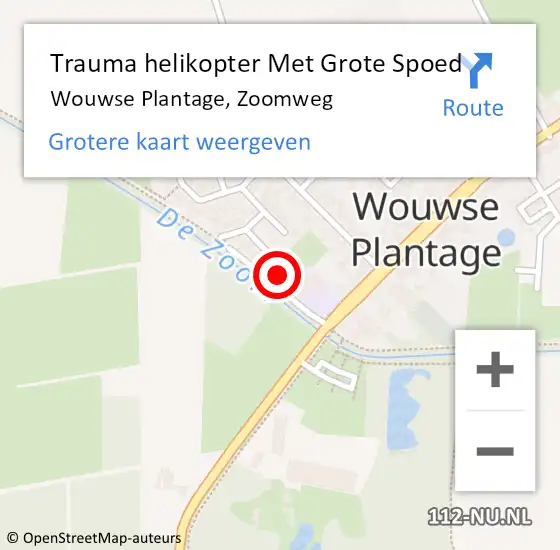 Locatie op kaart van de 112 melding: Trauma helikopter Met Grote Spoed Naar Wouwse Plantage, Zoomweg op 30 januari 2022 15:53