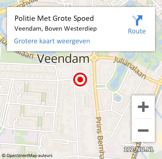 Locatie op kaart van de 112 melding: Politie Met Grote Spoed Naar Veendam, Boven Westerdiep op 30 januari 2022 16:35