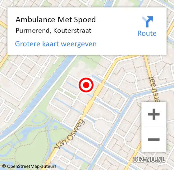 Locatie op kaart van de 112 melding: Ambulance Met Spoed Naar Purmerend, Kouterstraat op 30 januari 2022 16:35