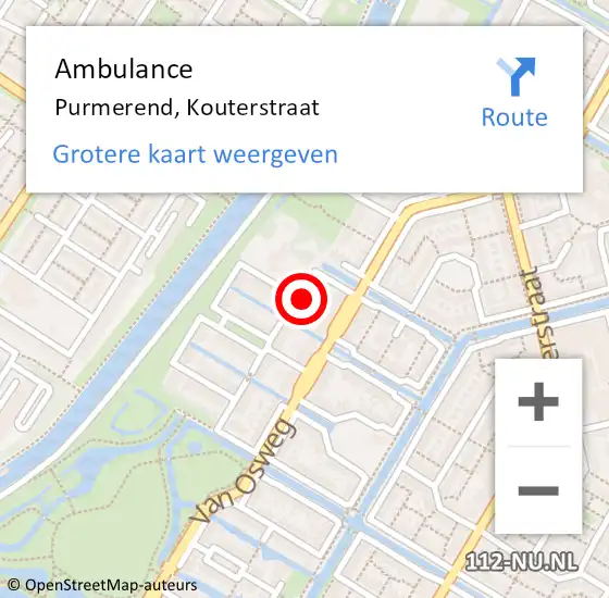 Locatie op kaart van de 112 melding: Ambulance Purmerend, Kouterstraat op 30 januari 2022 16:36