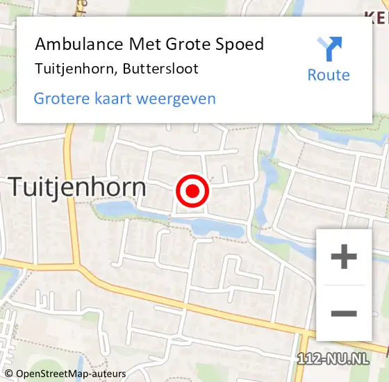 Locatie op kaart van de 112 melding: Ambulance Met Grote Spoed Naar Tuitjenhorn, Buttersloot op 30 januari 2022 17:03