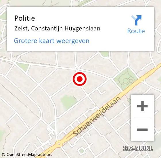 Locatie op kaart van de 112 melding: Politie Zeist, Constantijn Huygenslaan op 30 januari 2022 17:08