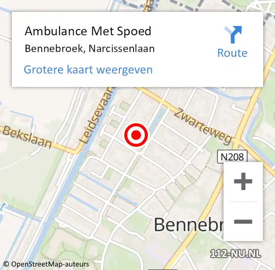 Locatie op kaart van de 112 melding: Ambulance Met Spoed Naar Bennebroek, Narcissenlaan op 30 januari 2022 17:45