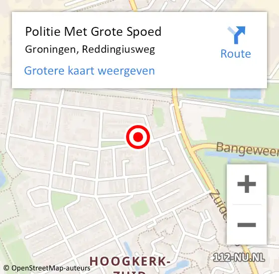 Locatie op kaart van de 112 melding: Politie Met Grote Spoed Naar Groningen, Reddingiusweg op 30 januari 2022 17:54