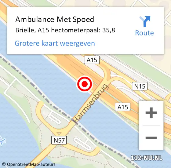 Locatie op kaart van de 112 melding: Ambulance Met Spoed Naar Brielle, A15 hectometerpaal: 35,8 op 30 januari 2022 17:58