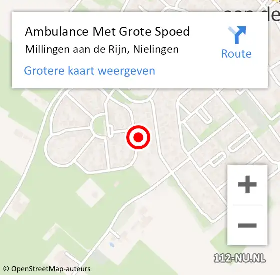 Locatie op kaart van de 112 melding: Ambulance Met Grote Spoed Naar Millingen aan de Rijn, Nielingen op 30 januari 2022 18:05