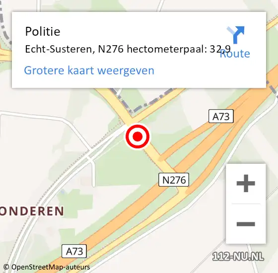 Locatie op kaart van de 112 melding: Politie Echt-Susteren, N276 hectometerpaal: 32,9 op 30 januari 2022 18:32