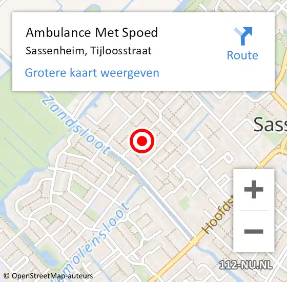 Locatie op kaart van de 112 melding: Ambulance Met Spoed Naar Sassenheim, Tijloosstraat op 30 januari 2022 18:48