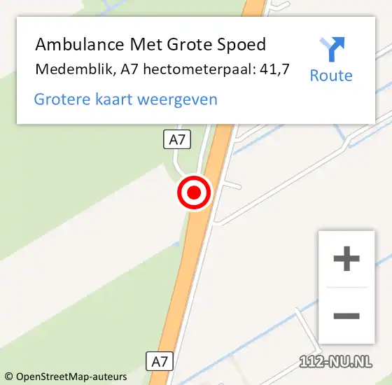 Locatie op kaart van de 112 melding: Ambulance Met Grote Spoed Naar Medemblik, A7 hectometerpaal: 41,7 op 30 januari 2022 18:59