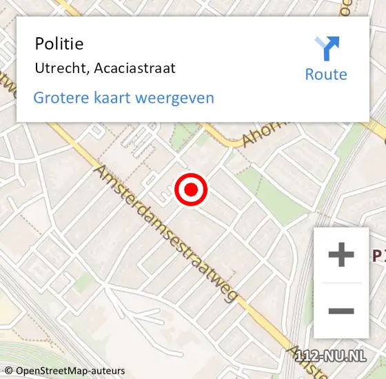 Locatie op kaart van de 112 melding: Politie Utrecht, Acaciastraat op 30 januari 2022 19:03