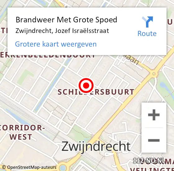 Locatie op kaart van de 112 melding: Brandweer Met Grote Spoed Naar Zwijndrecht, Jozef Israëlsstraat op 30 januari 2022 19:10