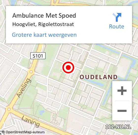 Locatie op kaart van de 112 melding: Ambulance Met Spoed Naar Hoogvliet, Rigolettostraat op 30 januari 2022 19:39