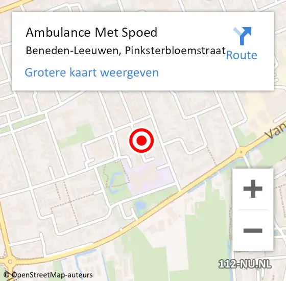 Locatie op kaart van de 112 melding: Ambulance Met Spoed Naar Beneden-Leeuwen, Pinksterbloemstraat op 30 januari 2022 19:47