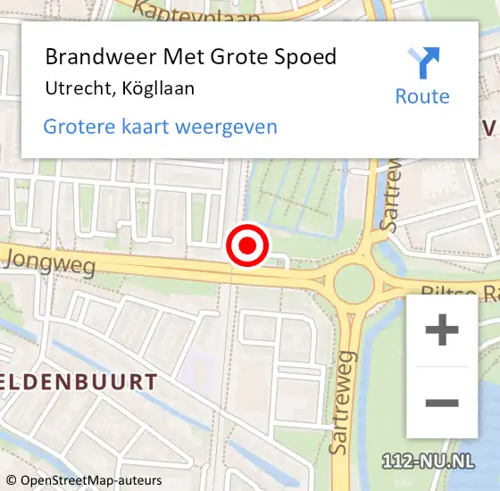 Locatie op kaart van de 112 melding: Brandweer Met Grote Spoed Naar Utrecht, Kögllaan op 30 januari 2022 19:50