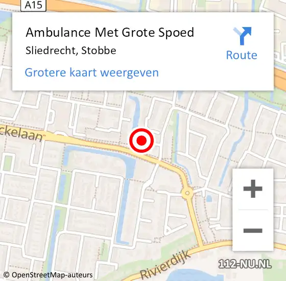 Locatie op kaart van de 112 melding: Ambulance Met Grote Spoed Naar Sliedrecht, Stobbe op 30 januari 2022 19:58