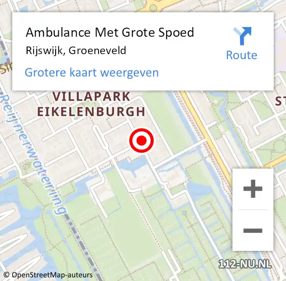 Locatie op kaart van de 112 melding: Ambulance Met Grote Spoed Naar Rijswijk, Groeneveld op 30 januari 2022 20:44