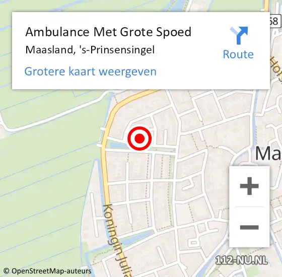 Locatie op kaart van de 112 melding: Ambulance Met Grote Spoed Naar Maasland, 's-Prinsensingel op 30 januari 2022 20:48