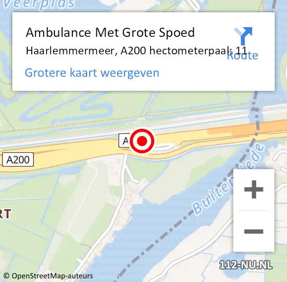 Locatie op kaart van de 112 melding: Ambulance Met Grote Spoed Naar Haarlemmermeer, A200 hectometerpaal: 11 op 30 januari 2022 20:48
